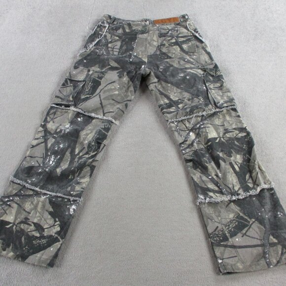 KGYA Camo Pants Womens Small Boyfriend Cargo Y2K Baggy Utility AOP Straight Leg - Picture 3 of 13